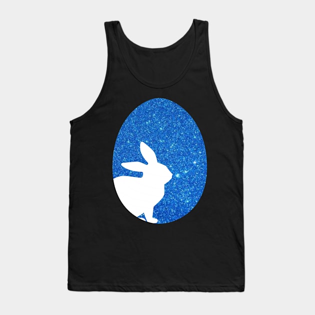 Easter Bunny Silhouette in Blue Faux Glitter Easter Egg Tank Top by Felicity-K